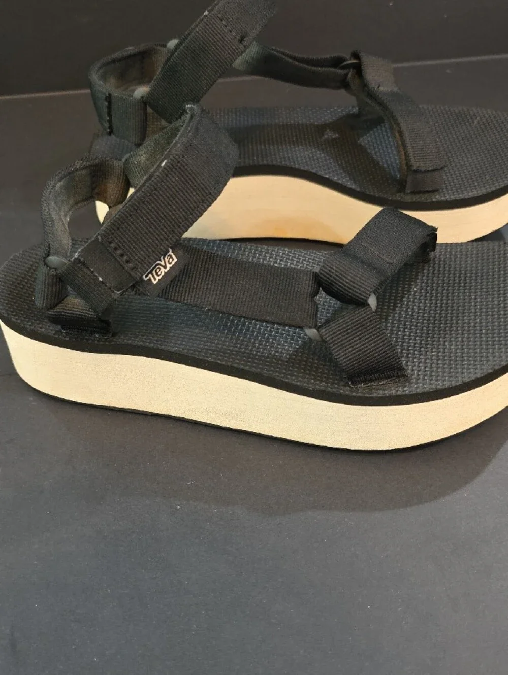 Teva Women's Black Platform Sandals with Cream Midsole Size 8